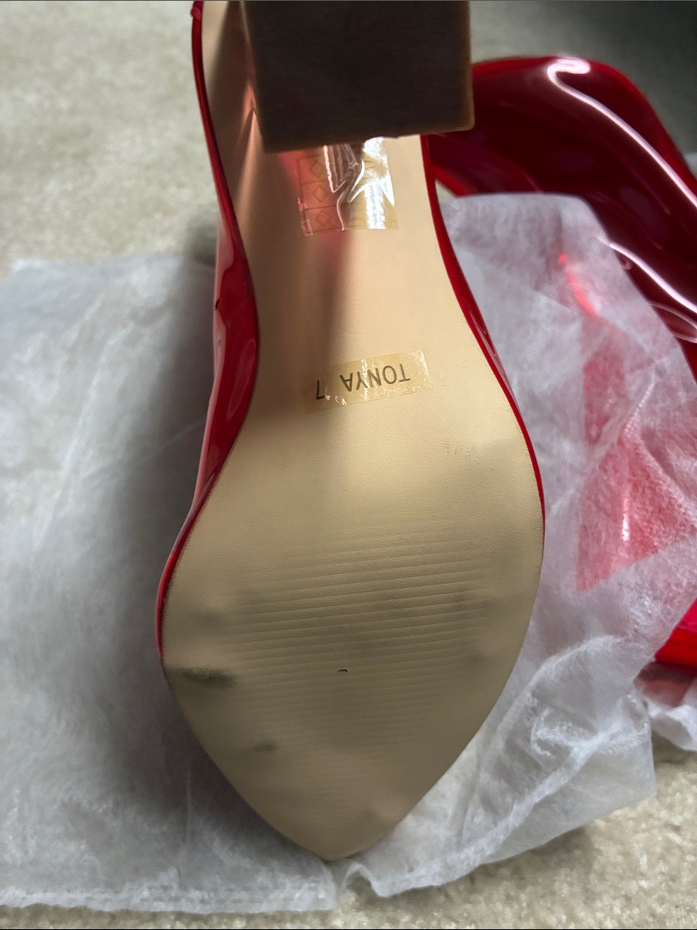 Fashion Nova Red Transparent Pointed-Toe Ankle Boots with Clear Block Heel - Picture 2 of 7